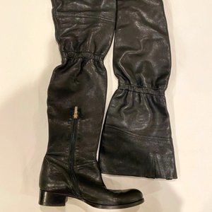 Jimmy Choo Black Leather Over-The-Knee Ruffle Boots - Size EU 38.5/US 8